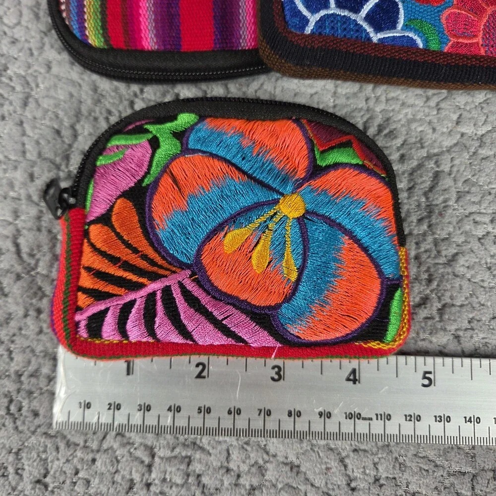 Hand Embroidered Coin Purses Set Of 3 Mexican Art